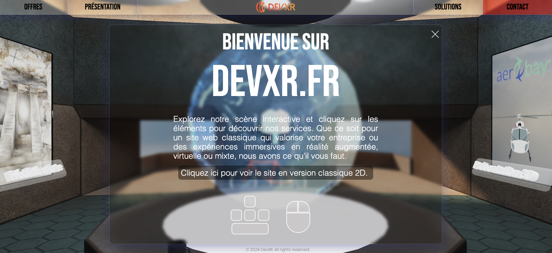 Image de la page principale de la version immersive de devxr.fr